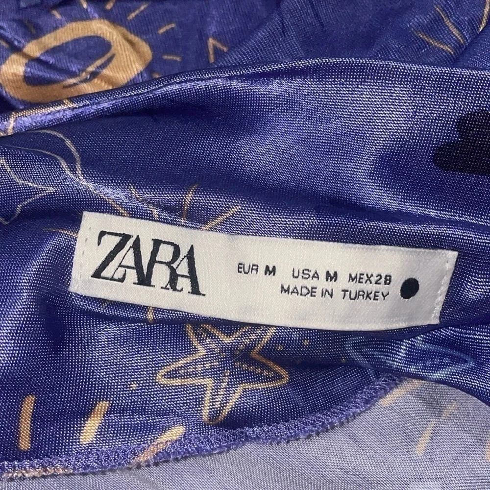 NWOT Zara Satin Slip Celestial Moon Star Heart Print Lingerie Draped Sleep Dress